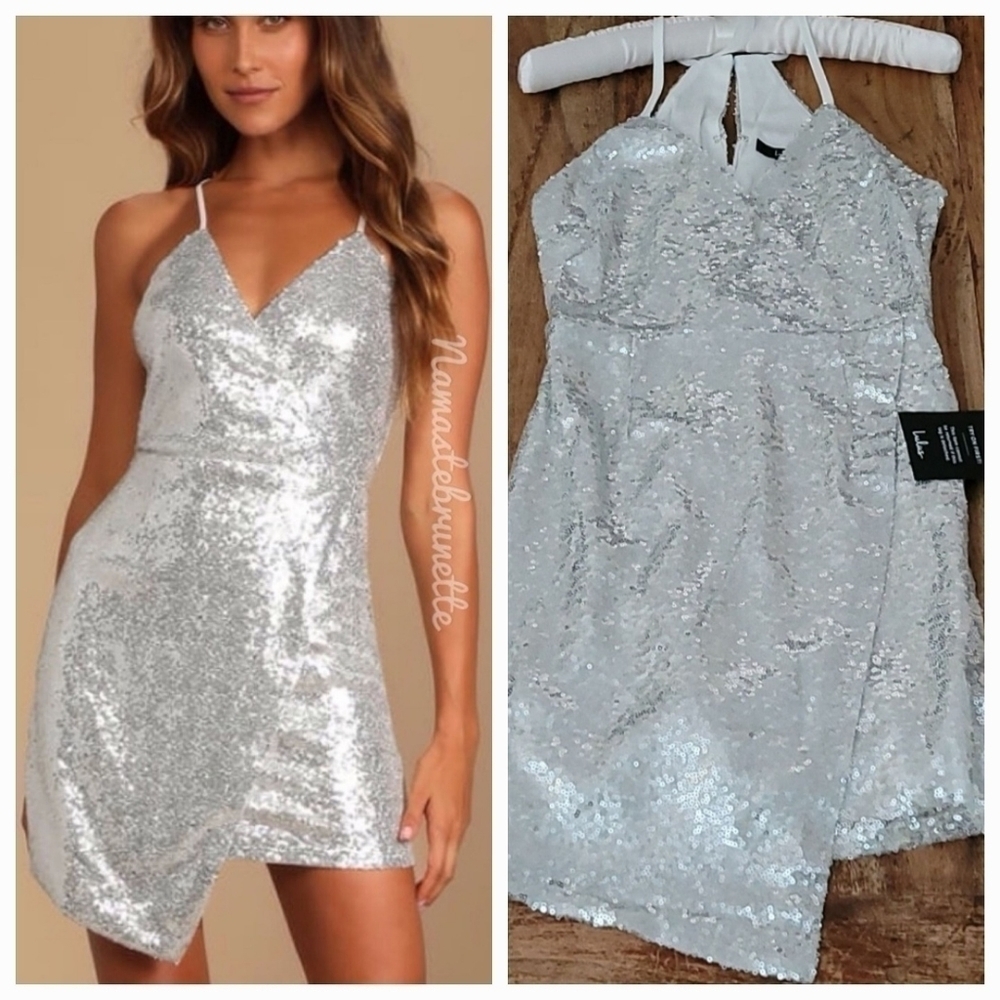 NWT Lulu's Small Silver Sequin Bodycon Mini Dress